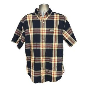 Chaps Ralph Lauren Black and Red Check Short Sleeve Cotton Button Down Size L